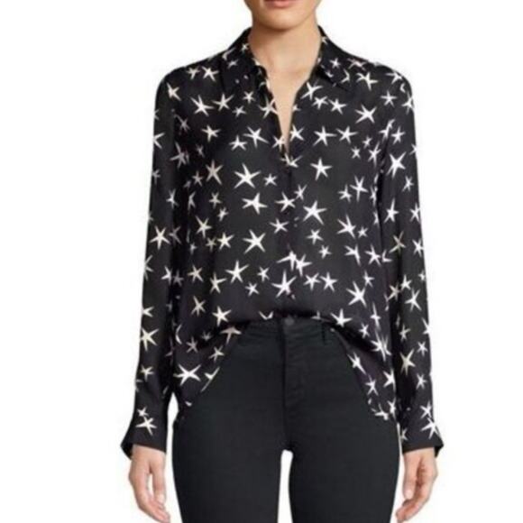 L'Agence Nina Star Print Silk Blouse Black & White Sz Small Feminine Classy Top - Picture 1 of 8